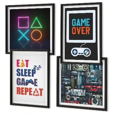 Set di 4 quadri decorativi con sottotitoli a tema intrattenimento per videogiocatori