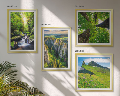 Composizione di 4 quadri Montagne verdi cascata foresta