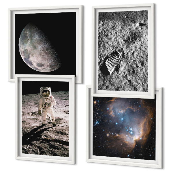 Polittico con cornice Foto della scia lunare di un astronauta