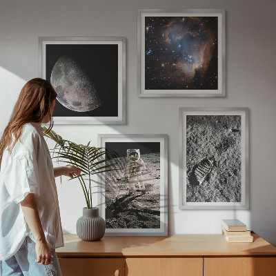 Polittico con cornice Foto della scia lunare di un astronauta