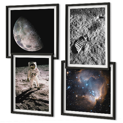 Polittico con cornice Foto della scia lunare di un astronauta