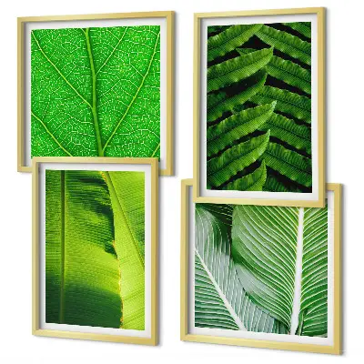 Primo piano di foglie tropicali quadro polittico con cornice