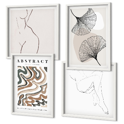 Composizione di 4 quadri Forme astratte di foglie in stile boho