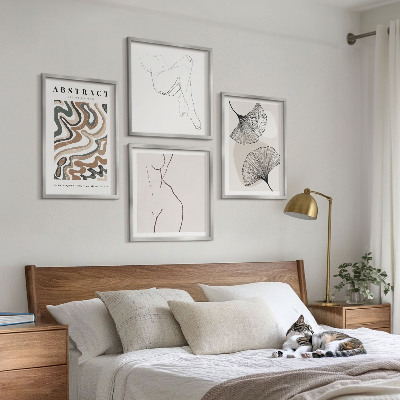 Composizione di 4 quadri Forme astratte di foglie in stile boho
