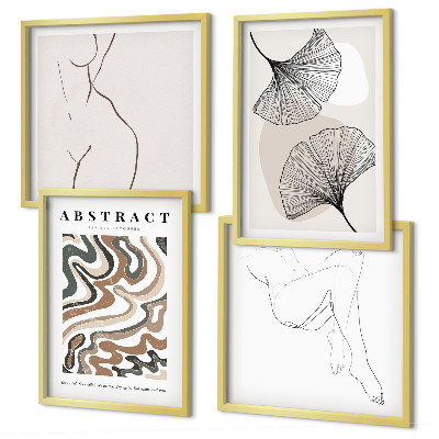 Composizione di 4 quadri Forme astratte di foglie in stile boho