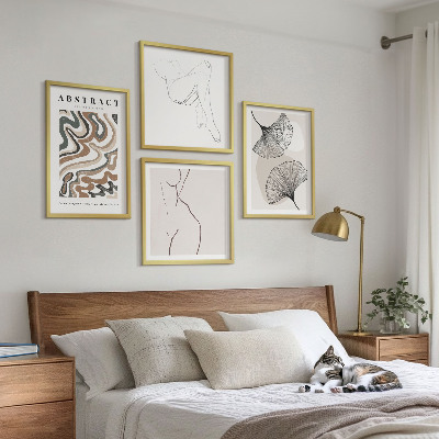 Composizione di 4 quadri Forme astratte di foglie in stile boho
