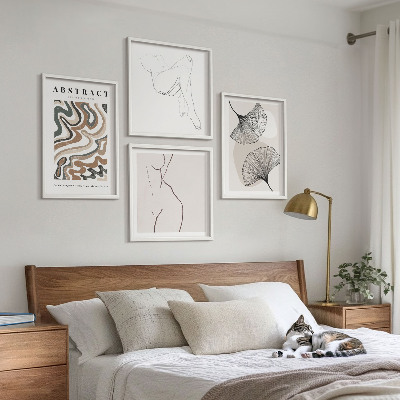 Composizione di 4 quadri Forme astratte di foglie in stile boho