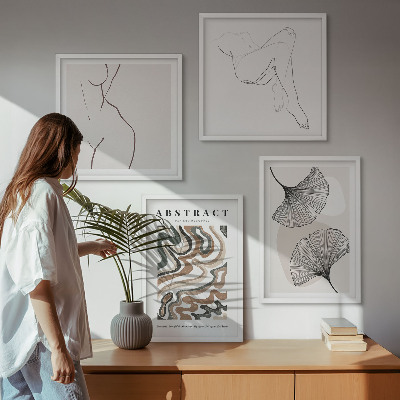 Composizione di 4 quadri Forme astratte di foglie in stile boho