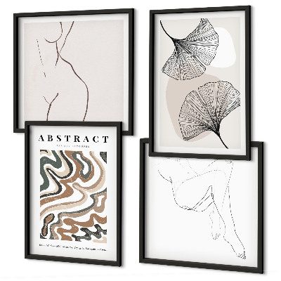 Composizione di 4 quadri Forme astratte di foglie in stile boho