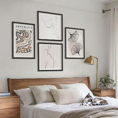 Composizione di 4 quadri Forme astratte di foglie in stile boho