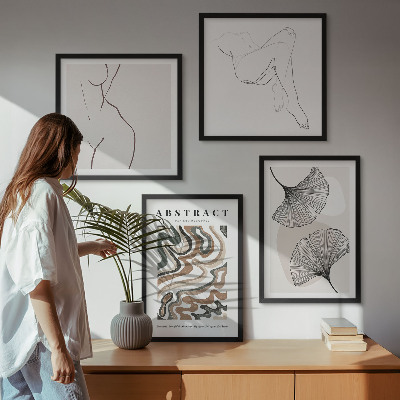 Composizione di 4 quadri Forme astratte di foglie in stile boho
