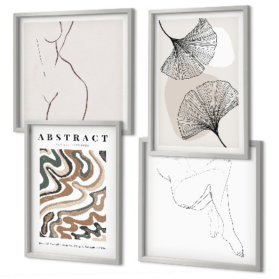 Composizione di 4 quadri Forme astratte di foglie in stile boho