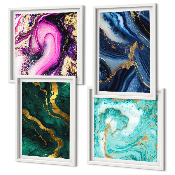 Polittico con cornice Motivi astratti di rosa, verde e blu