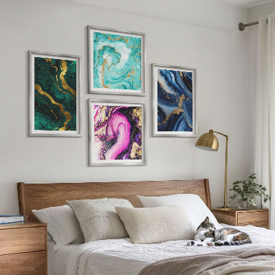 Polittico con cornice Motivi astratti di rosa, verde e blu
