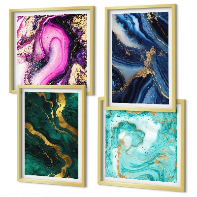 Polittico con cornice Motivi astratti di rosa, verde e blu