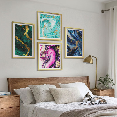 Polittico con cornice Motivi astratti di rosa, verde e blu