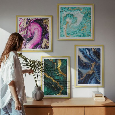 Polittico con cornice Motivi astratti di rosa, verde e blu