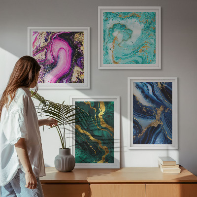 Polittico con cornice Motivi astratti di rosa, verde e blu