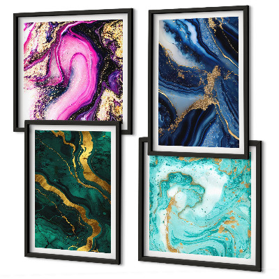 Polittico con cornice Motivi astratti di rosa, verde e blu