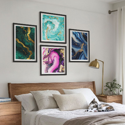 Polittico con cornice Motivi astratti di rosa, verde e blu