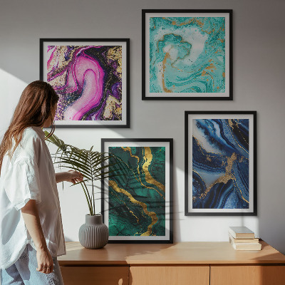 Polittico con cornice Motivi astratti di rosa, verde e blu