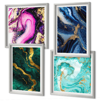 Polittico con cornice Motivi astratti di rosa, verde e blu