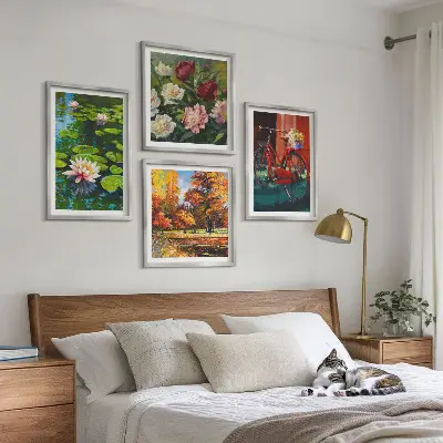 Galleria a parete decorazione con ninfee e fiori di bicicletta