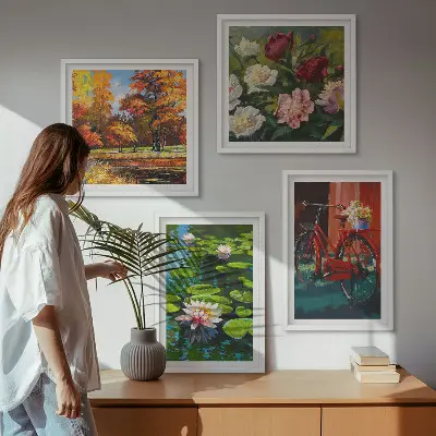 Galleria a parete decorazione con ninfee e fiori di bicicletta
