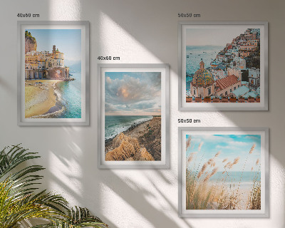 Composizione di 4 quadri Paesaggi spiaggia città scogliere
