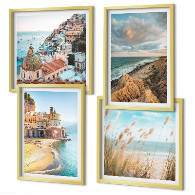 Composizione di 4 quadri Paesaggi spiaggia città scogliere