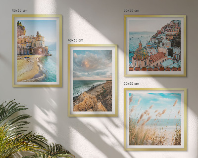 Composizione di 4 quadri Paesaggi spiaggia città scogliere