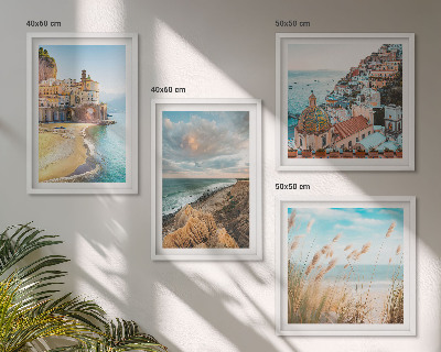 Composizione di 4 quadri Paesaggi spiaggia città scogliere