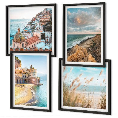Composizione di 4 quadri Paesaggi spiaggia città scogliere