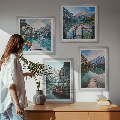 Galleria a parete Lago montagne barche di legno