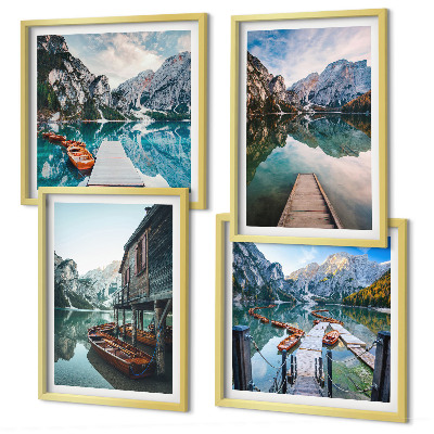Galleria a parete Lago montagne barche di legno