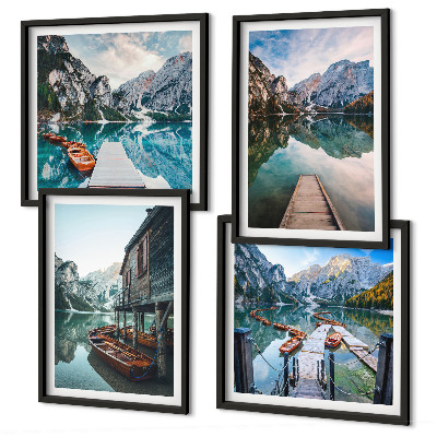 Galleria a parete Lago montagne barche di legno