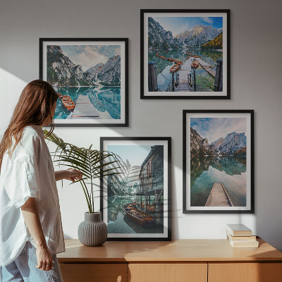Galleria a parete Lago montagne barche di legno