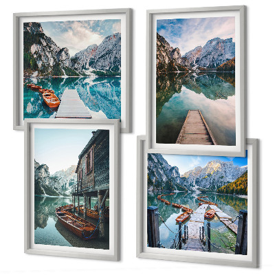 Galleria a parete Lago montagne barche di legno