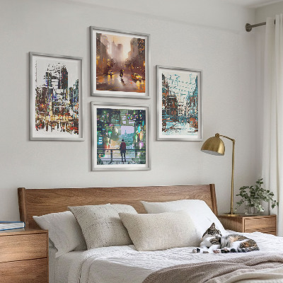 Composizione di 4 quadri Città moderne e colorate con personaggi