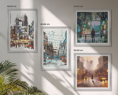 Composizione di 4 quadri Città moderne e colorate con personaggi