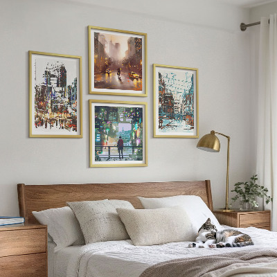 Composizione di 4 quadri Città moderne e colorate con personaggi