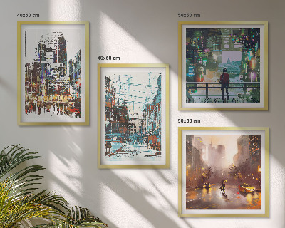 Composizione di 4 quadri Città moderne e colorate con personaggi