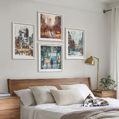 Composizione di 4 quadri Città moderne e colorate con personaggi