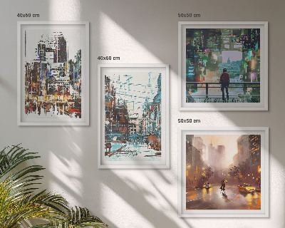 Composizione di 4 quadri Città moderne e colorate con personaggi