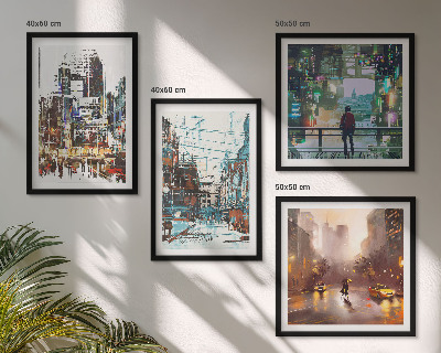 Composizione di 4 quadri Città moderne e colorate con personaggi