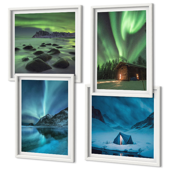 Galleria a parete Paesaggi invernali, aurora boreale, montagne