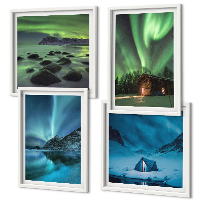 Galleria a parete Paesaggi invernali, aurora boreale, montagne