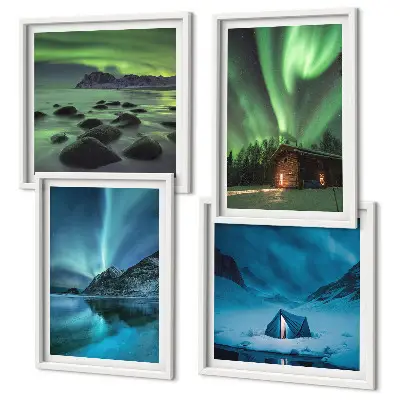 Galleria a parete paesaggi invernali con aurora boreale e montagne