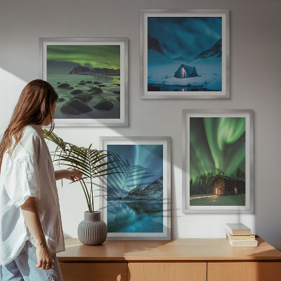 Galleria a parete Paesaggi invernali, aurora boreale, montagne