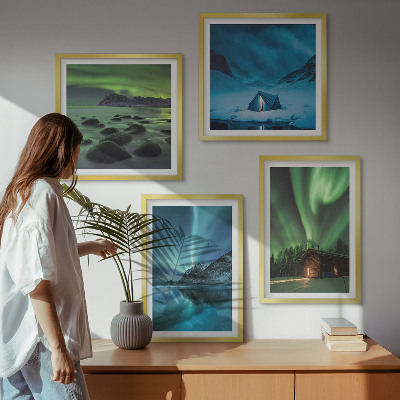 Galleria a parete Paesaggi invernali, aurora boreale, montagne